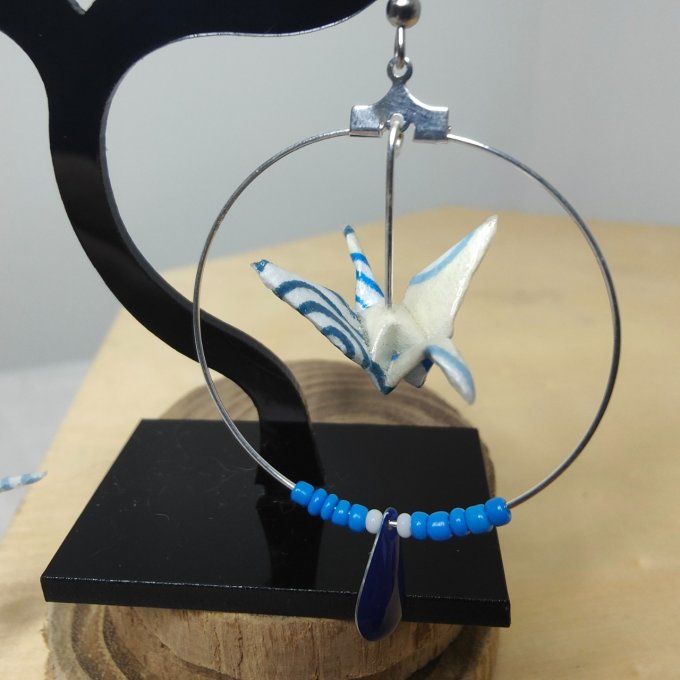 BO asymétrique grue bleu et blanc